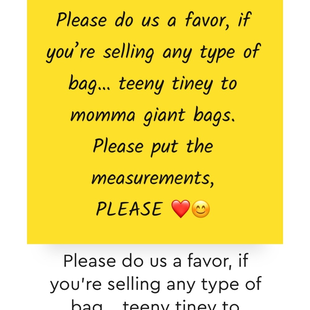 Customer Service Notice - Bag Measurement Request PLEASE